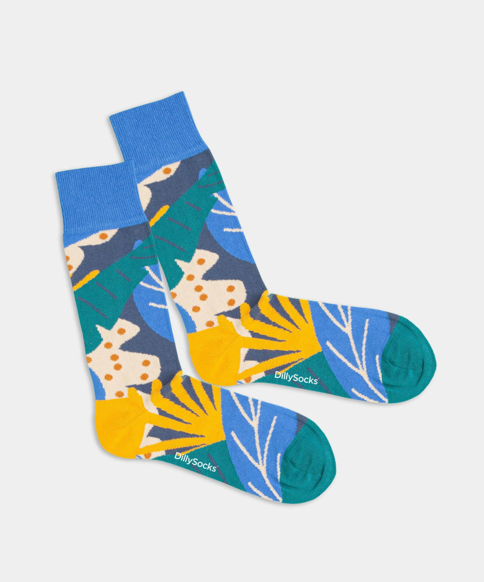 - Socken in Blau mit Blätter Motiv/Muster - Socken in Blau mit Blätter Motiv/Muster von DillySocks