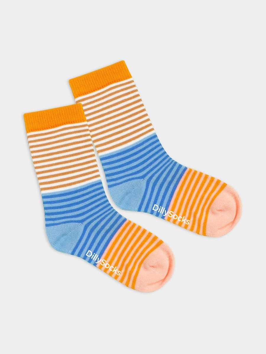 - Kindersocken in Beige Blau mit Streifen Motiv/Muster von DillySocks