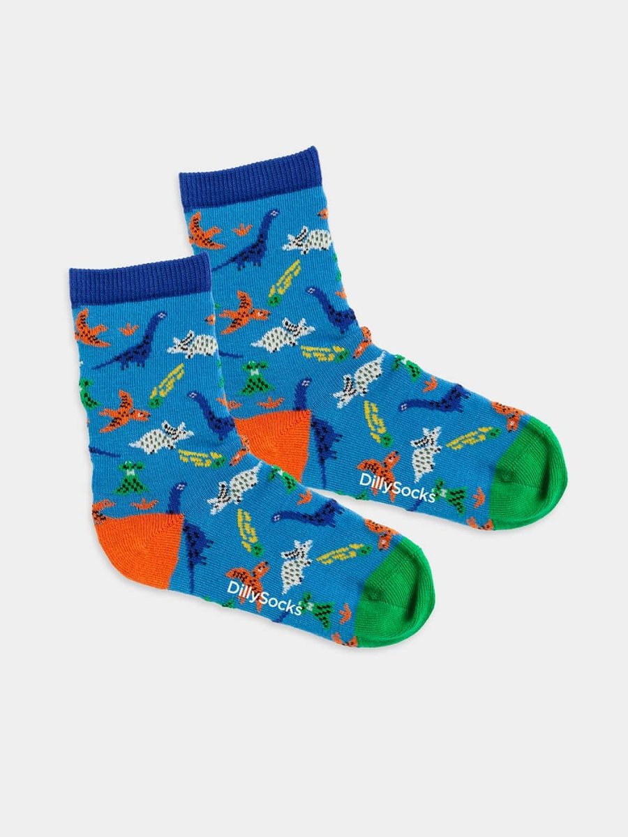 - Kindersocken in Blau mit Tier Dino Motiv/Muster - Kindersocken in Blau mit Tier Dino Motiv/Muster von DillySocks