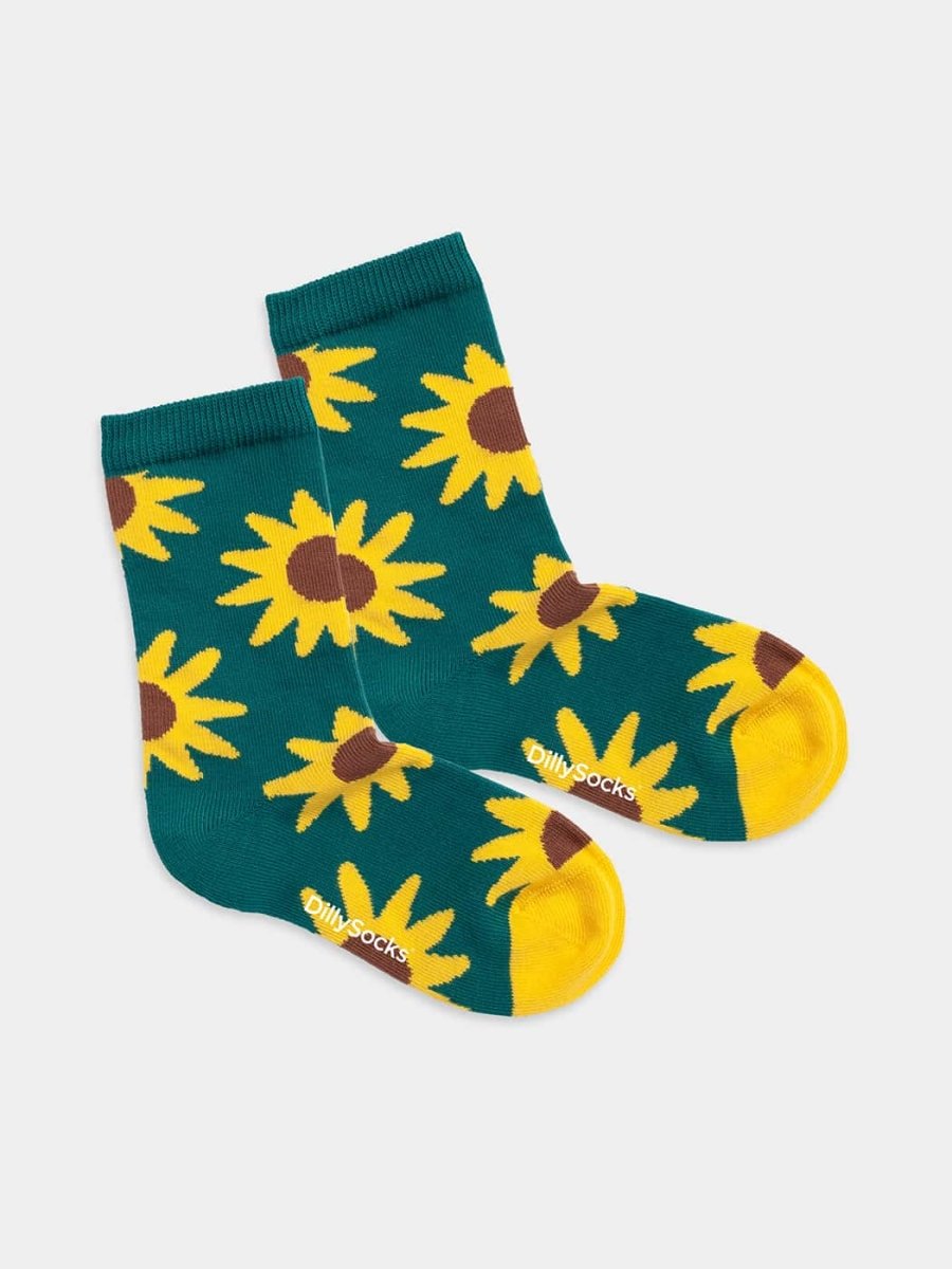 - Kindersocken in Grün  mit Blumen Motiv/Muster von DillySocks