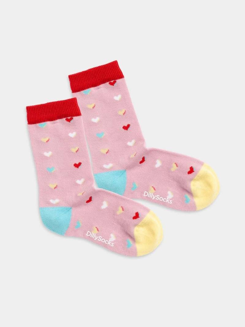 - Kindersocken in Rosa mit Herz Motiv/Muster von DillySocks