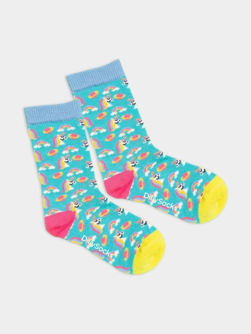 - Kindersocken in Türkis mit Regenbogen Motiv/Muster von DillySocks