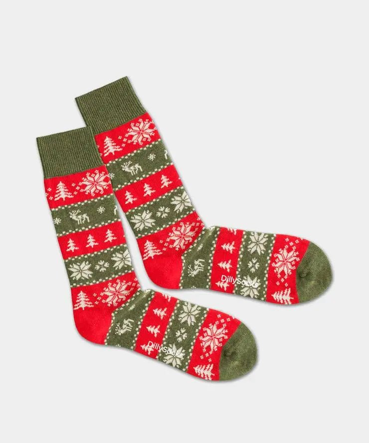 - Socken in Rot Grün mit Nordisch Motiv/Muster - Socken in Rot Grün mit Nordisch Motiv/Muster von DillySocks