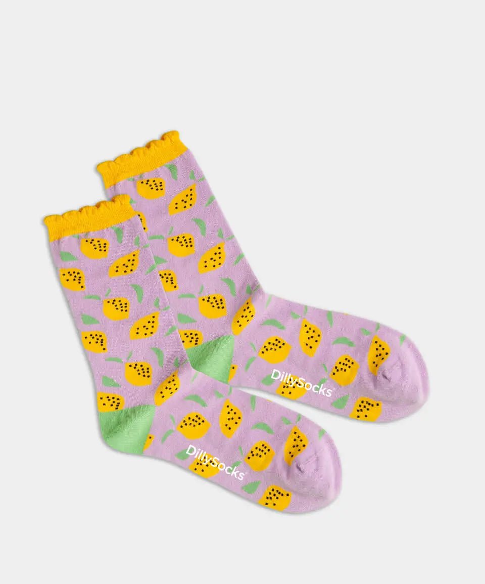 - Damensocken in Violett mit Früchte Motiv/Muster - Damensocken in Violett mit Früchte Motiv/Muster von DillySocks