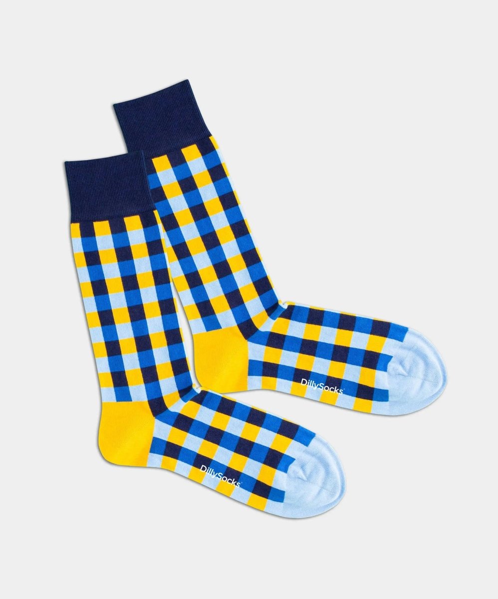 - Socken in Gelb Blau mit Geometrisch Motiv/Muster - Socken in Gelb Blau mit Geometrisch Motiv/Muster von DillySocks