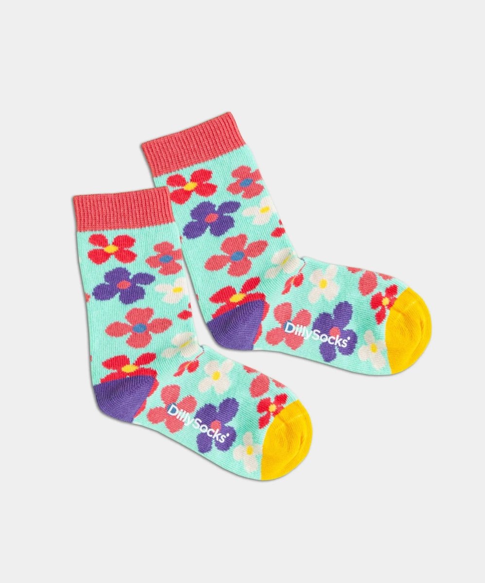 - Kindersocken in Türkis mit Blumen Motiv/Muster - Kindersocken in Türkis mit Blumen Motiv/Muster von DillySocks