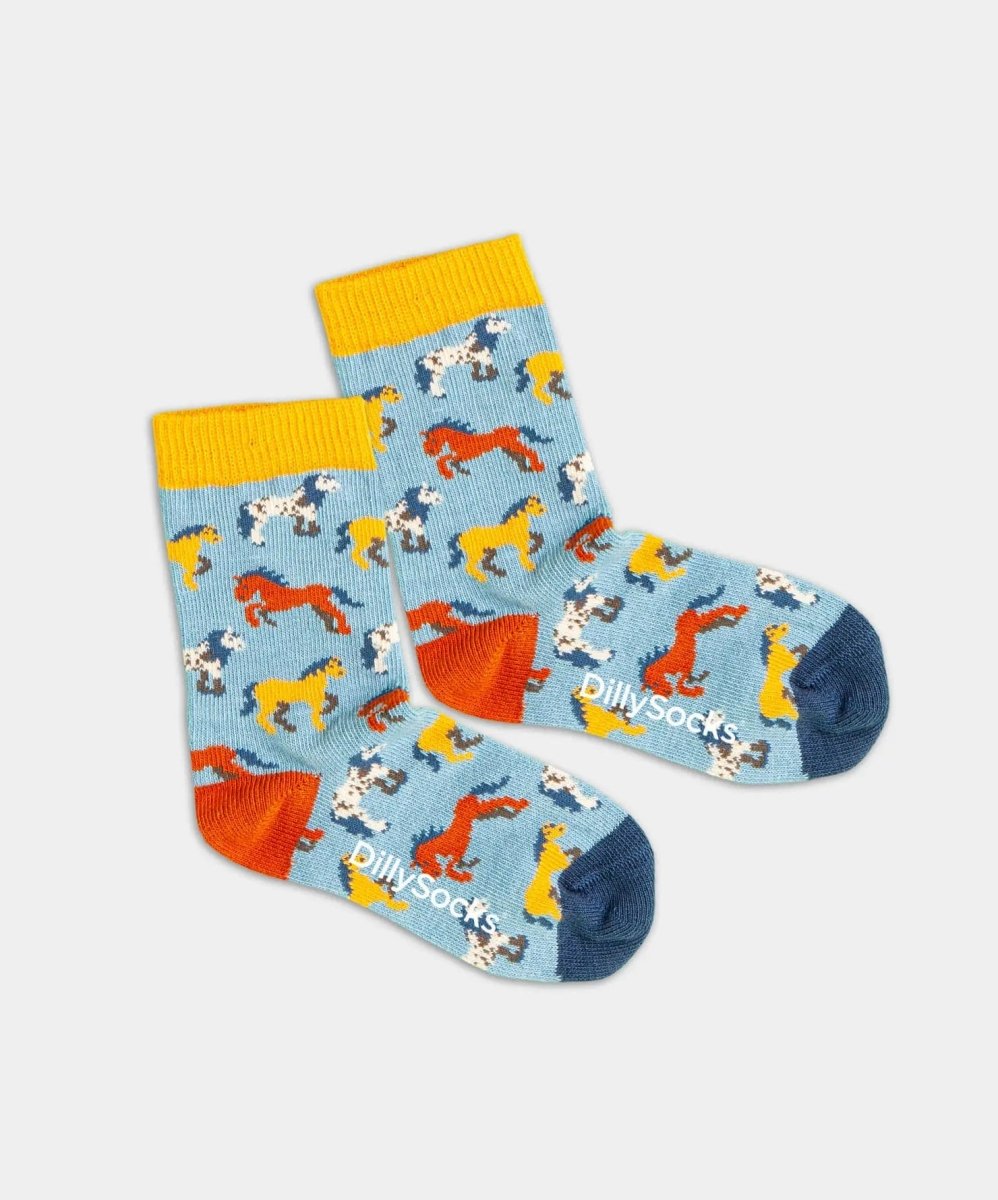 - Kindersocken in Blau mit Pferd Motiv/Muster - Kindersocken in Blau mit Pferd Motiv/Muster von DillySocks