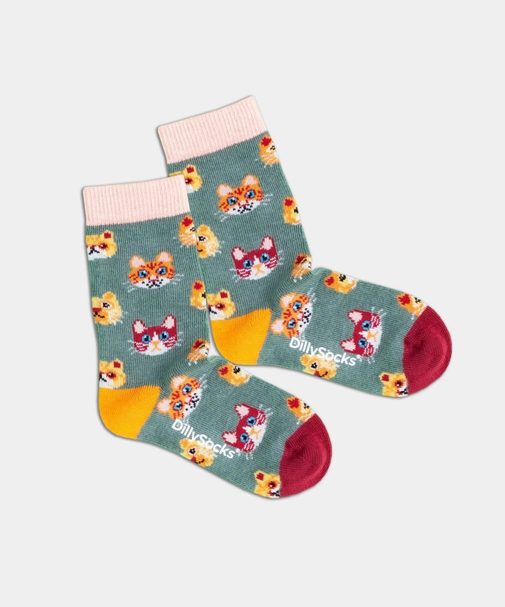 - Kindersocken in Grün mit Tier Katze Motiv/Muster von DillySocks