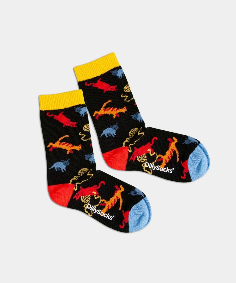 - Kindersocken in Schwarz mit Tier Katze Motiv/Muster - Kindersocken in Schwarz mit Tier Katze Motiv/Muster von DillySocks