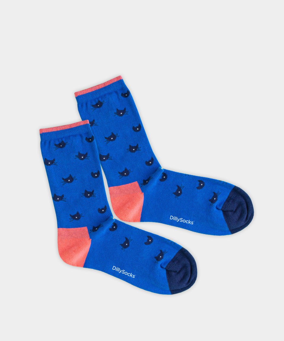 - Damensocken in Blau mit Tier Katze Motiv/Muster - Damensocken in Blau mit Tier Katze Motiv/Muster von DillySocks