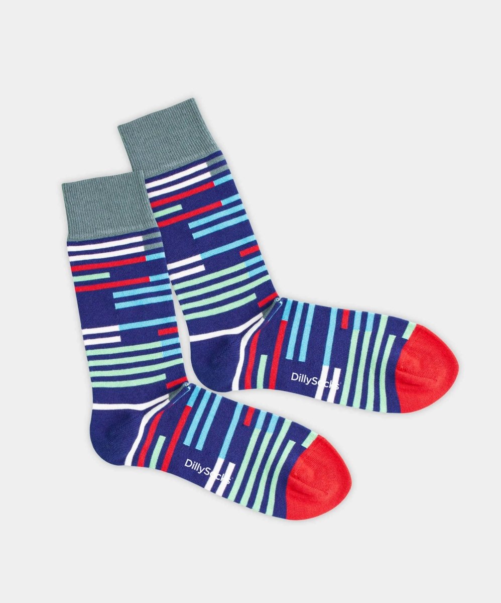 - Socken in Blau mit Streifen Motiv/Muster - Socken in Blau mit Streifen Motiv/Muster von DillySocks