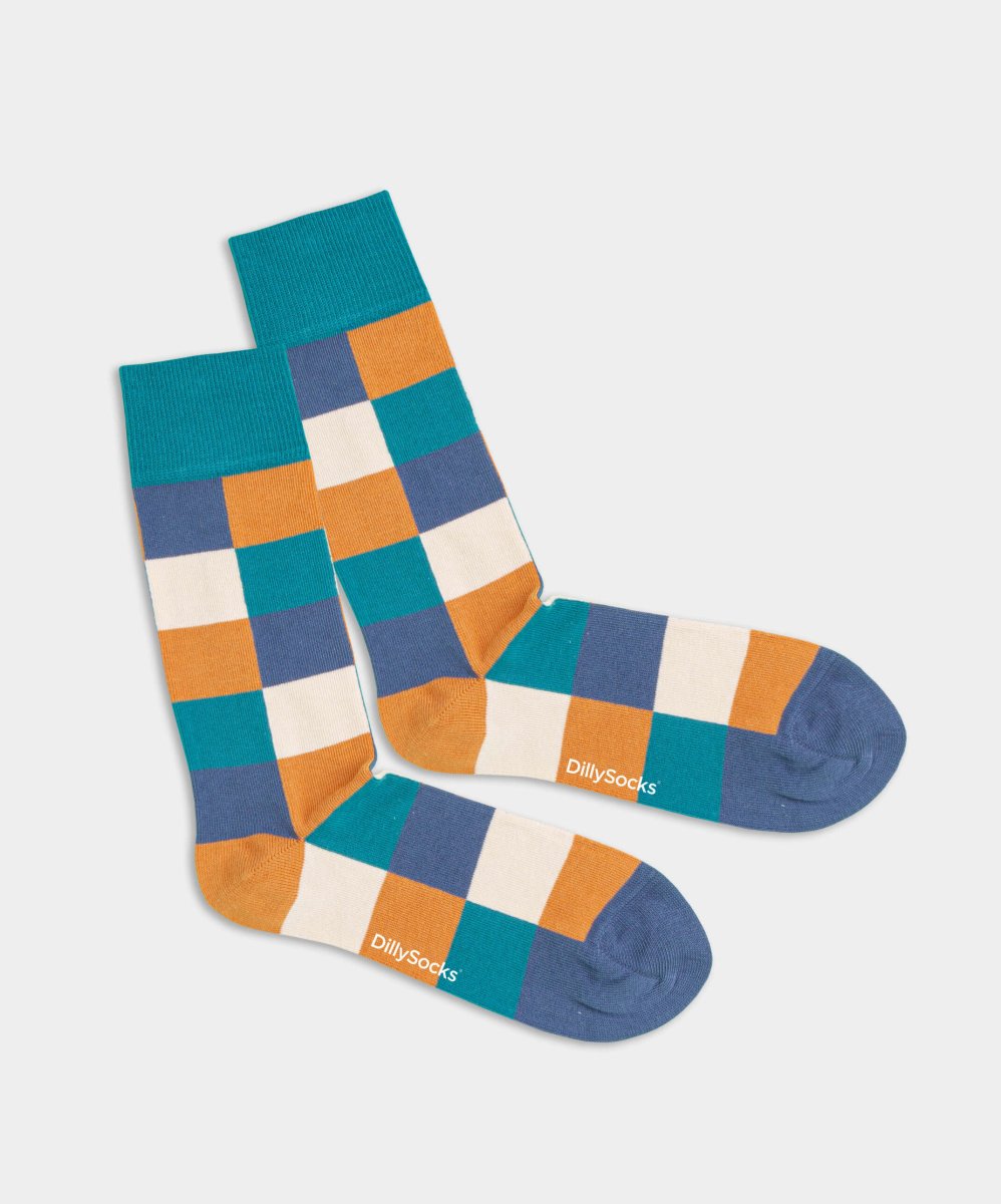 - Socken in Blau mit Karo Motiv/Muster - Socken in Blau mit Karo Motiv/Muster von DillySocks