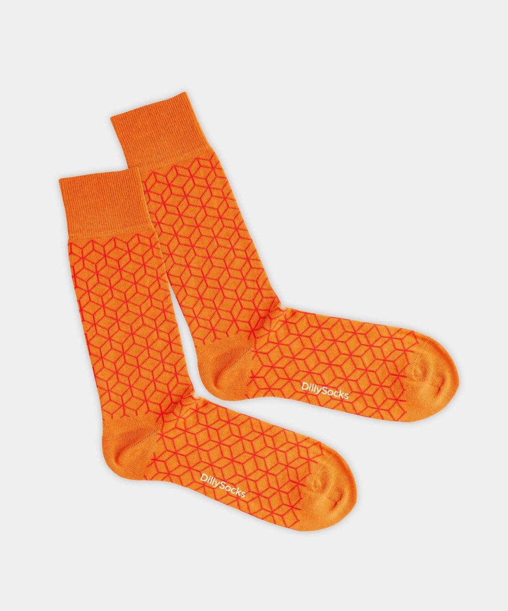 - Socken in Orange mit Dice Geometrisch Motiv/Muster - Socken in Orange mit Dice Geometrisch Motiv/Muster von DillySocks