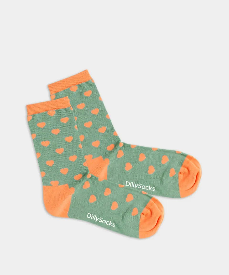 - Damensocken in Grün mit Herz Motiv/Muster - Damensocken in Grün mit Herz Motiv/Muster von DillySocks