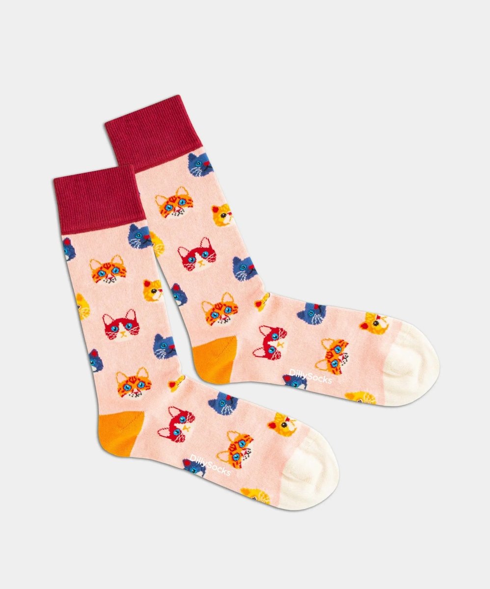 - Socken in Rosa mit Tier Katze Motiv/Muster - Socken in Rosa mit Tier Katze Motiv/Muster von DillySocks