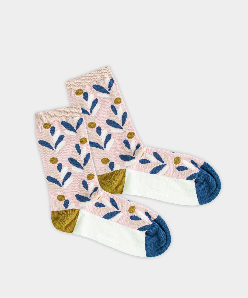 - Damensocken in Rosa mit Pflanze Blumen Motiv/Muster - Damensocken in Rosa mit Pflanze Blumen Motiv/Muster von DillySocks