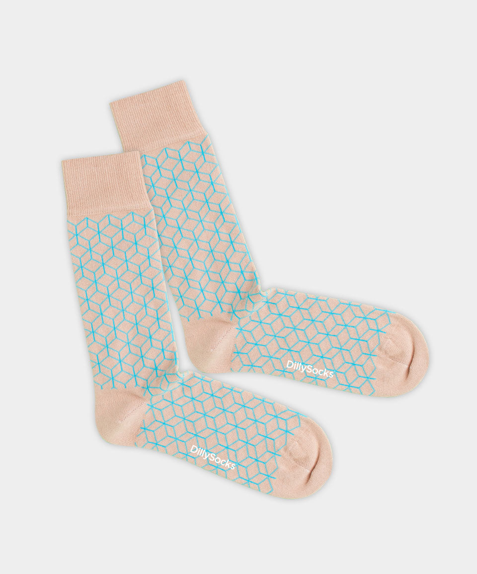 - Socken in Beige mit Dice Geometrisch Motiv/Muster von DillySocks