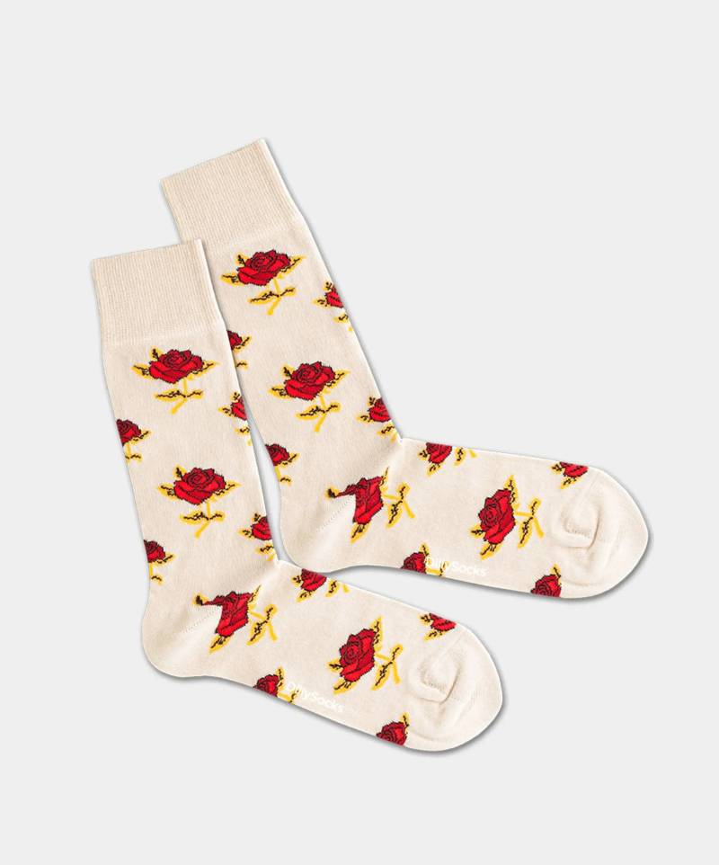 - Socken in Beige mit Blumen Motiv/Muster von DillySocks