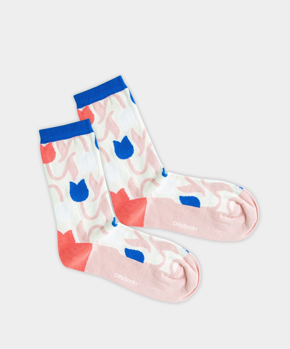- Damensocken in Weiss Beige mit Pflanze Blumen Motiv/Muster - Damensocken in Weiss Beige mit Pflanze Blumen Motiv/Muster von DillySocks