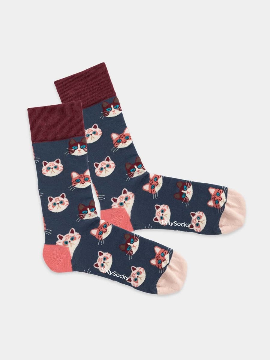 - Socken in Blau mit Tier Katze Motiv/Muster - Socken in Blau mit Tier Katze Motiv/Muster von DillySocks