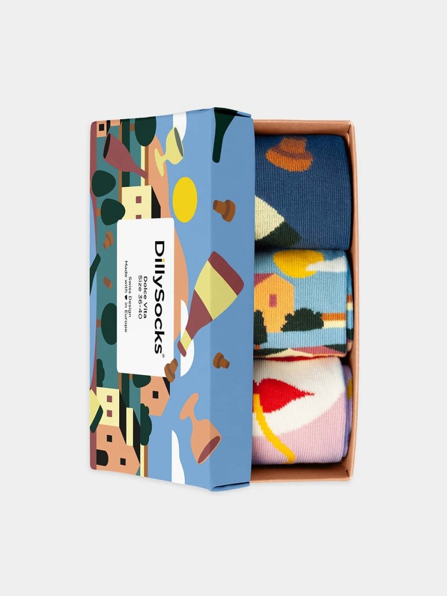- Socken-Geschenkbox in Bunt mit Ferien Motiv/Muster - Socken-Geschenkbox in Bunt mit Ferien Motiv/Muster von DillySocks