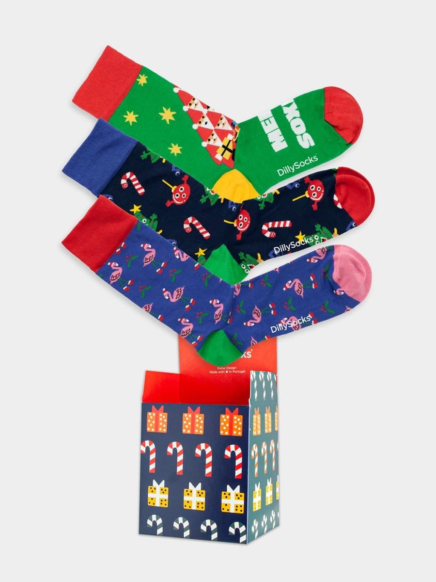 - Socken-Geschenkbox in Bunt mit Tier Flamingo WeihnachtenMotiv/Muster - Socken-Geschenkbox in Bunt mit Tier Flamingo WeihnachtenMotiv/Muster von DillySocks