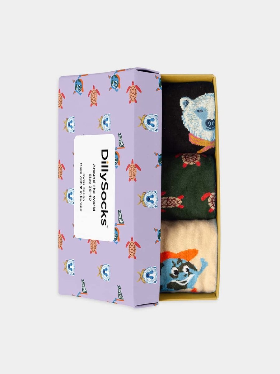 - Socken-Geschenkbox in Bunt mit Tier Motiv/Muster - Socken-Geschenkbox in Bunt mit Tier Motiv/Muster von DillySocks