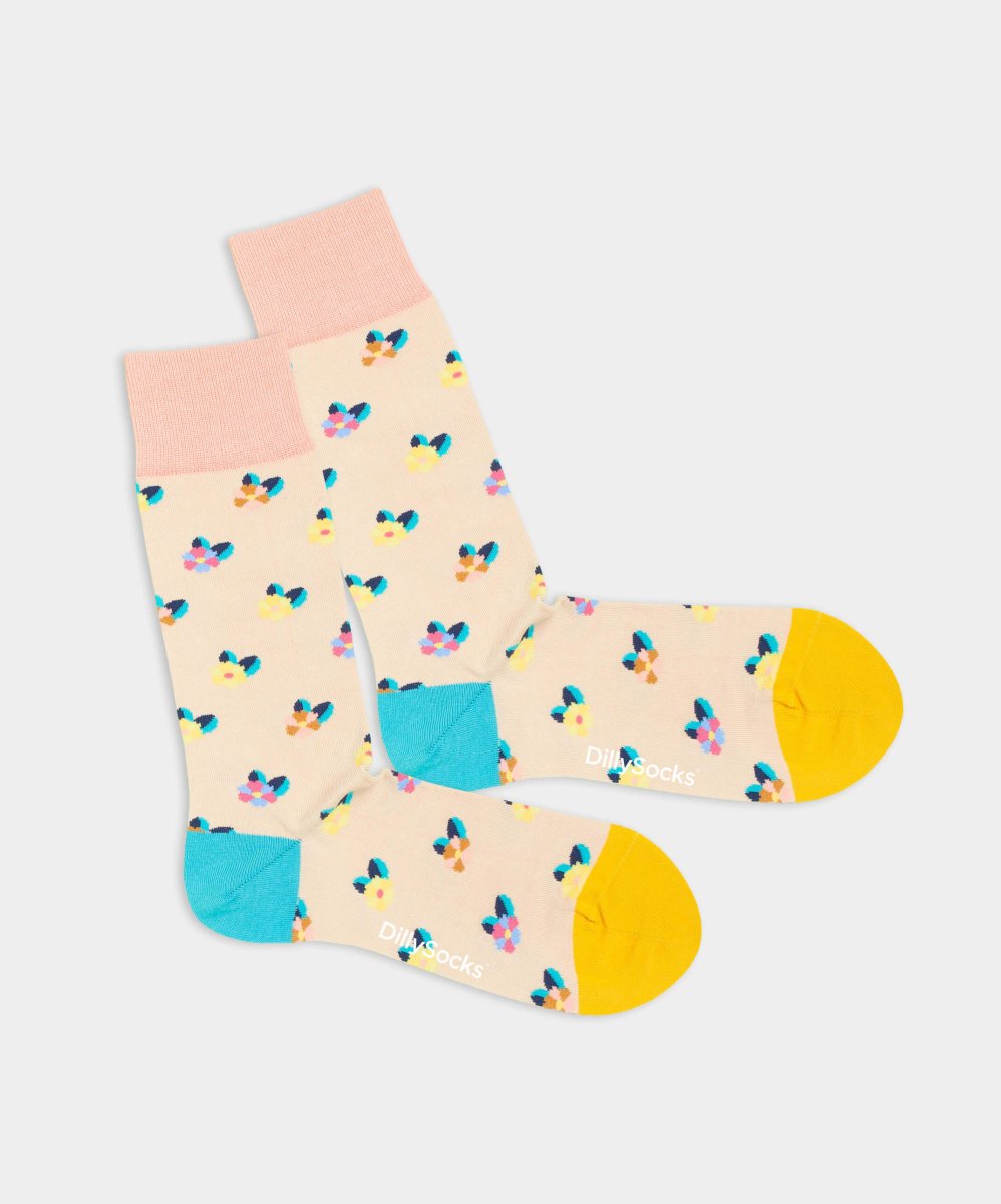 - Socken in Beige mit Pflanze Blumen Motiv/Muster - Socken in Beige mit Pflanze Blumen Motiv/Muster von DillySocks
