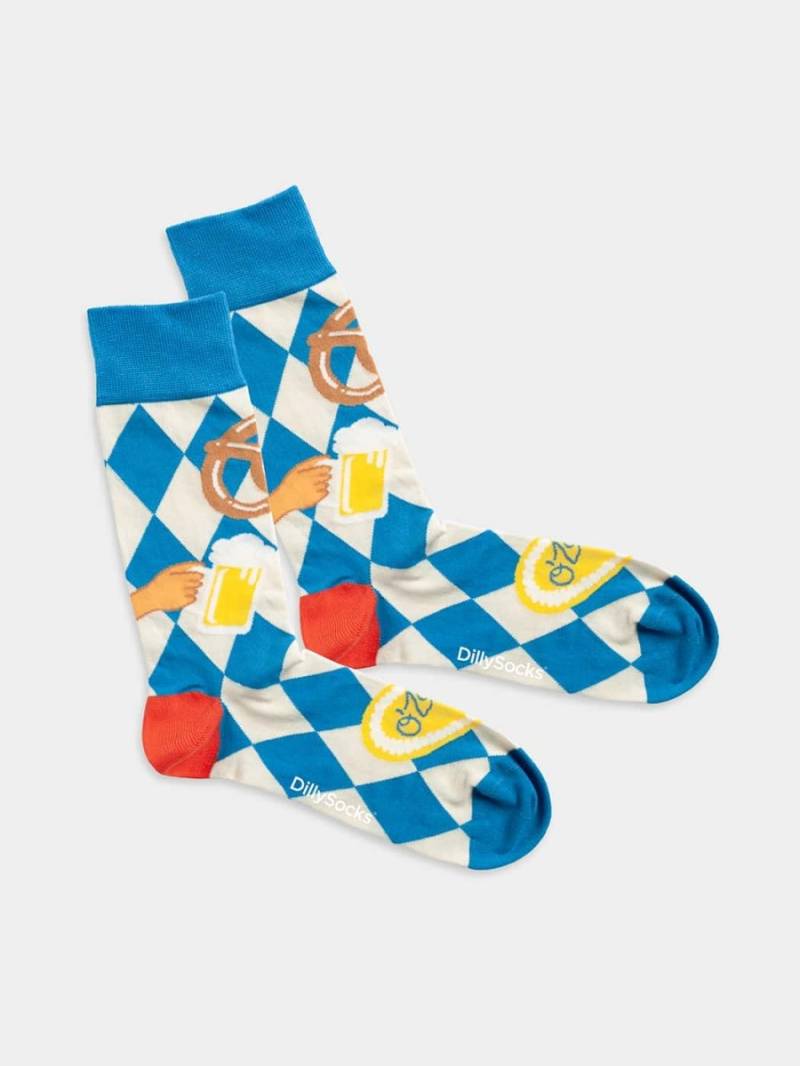 - Socken in Blau mit Essen Party Motiv/Muster von DillySocks