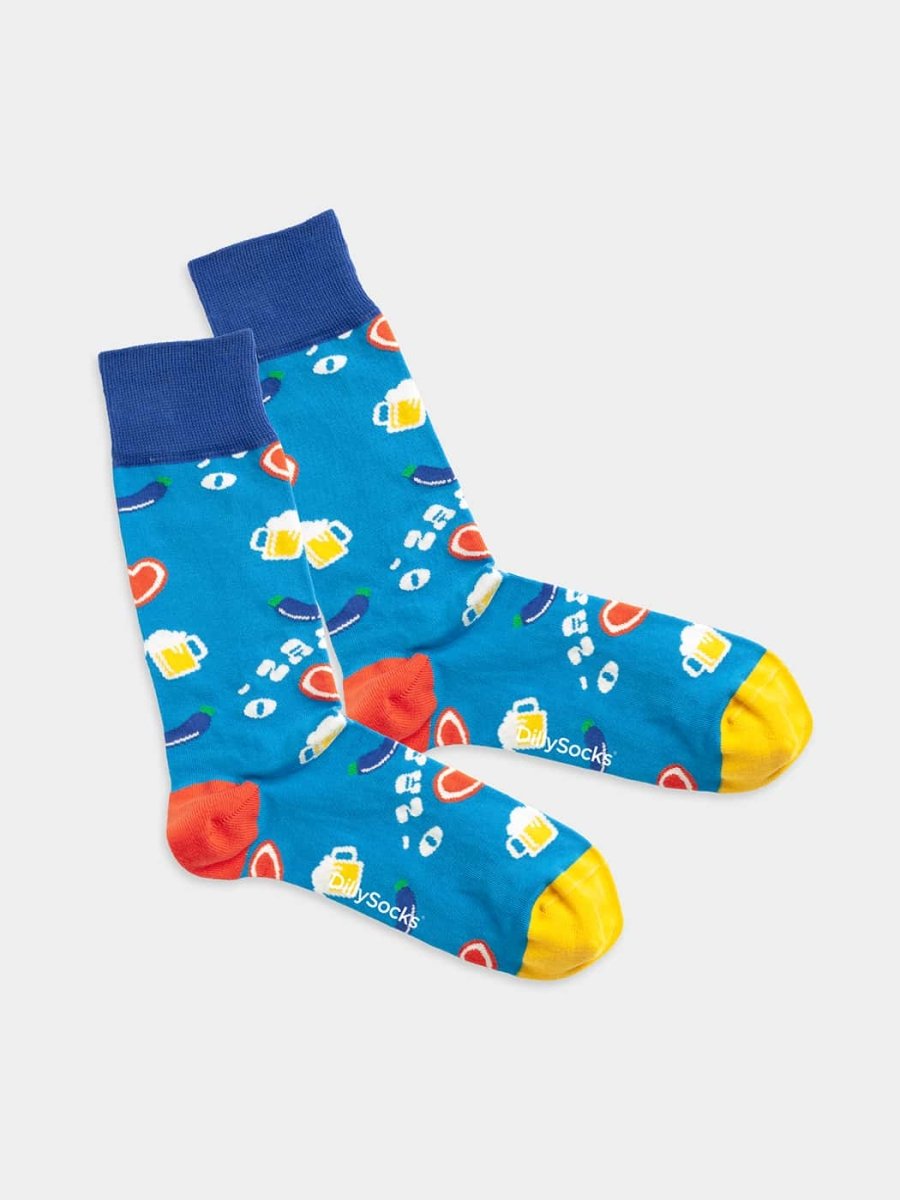 - Socken in Blau mit Essen Party Motiv/Muster von DillySocks