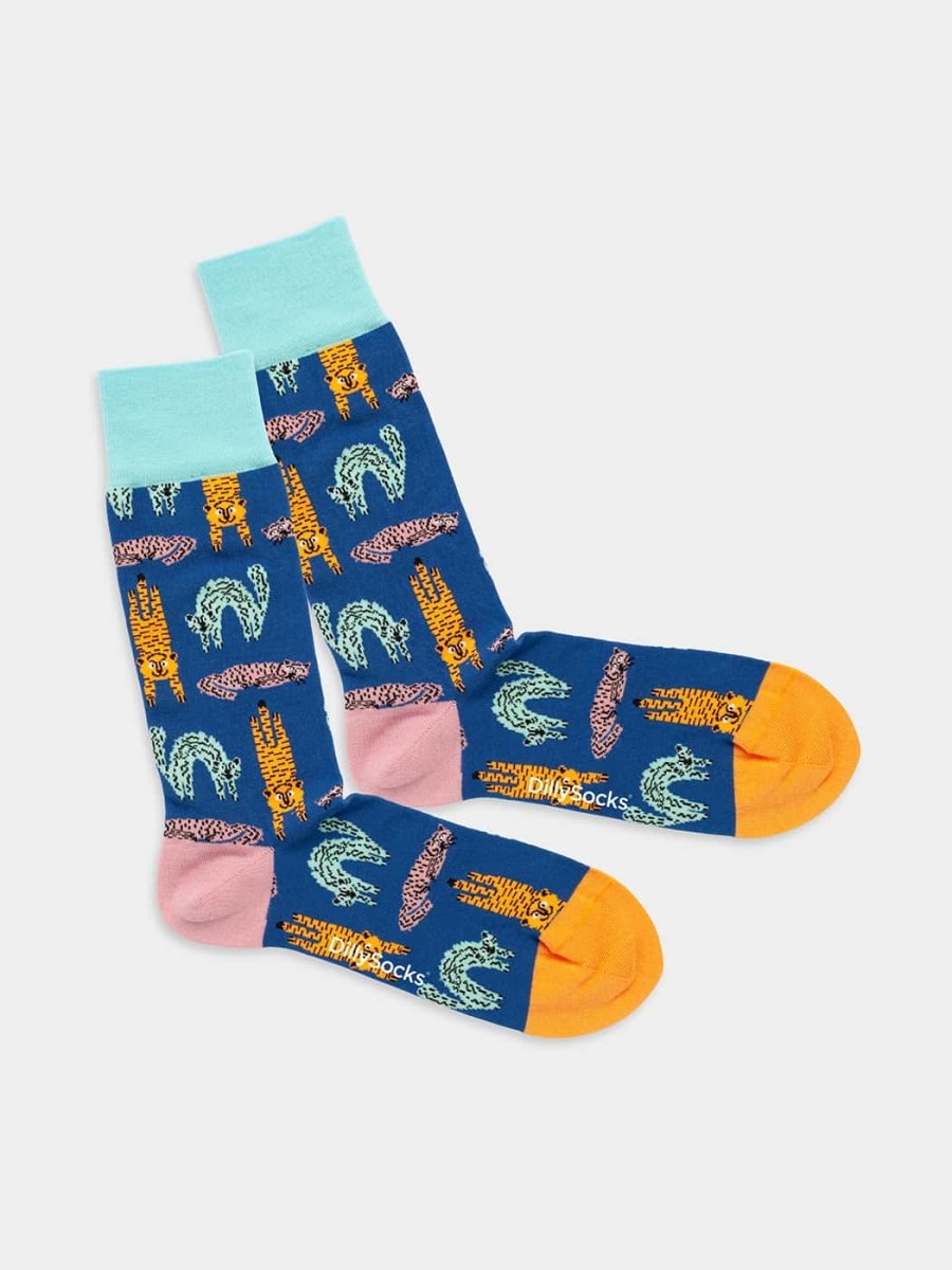 - Socken in Blau  mit Katze Tier Motiv/Muster von DillySocks