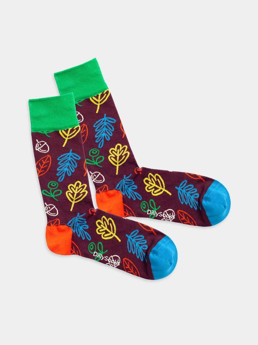 - Socken in Braun mit Blätter Pflanze Motiv/Muster von DillySocks