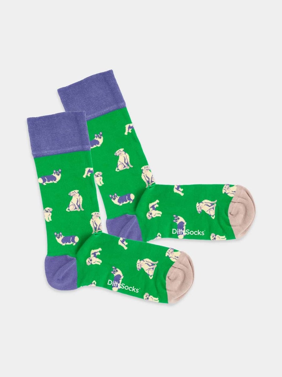 - Socken in Grün Blau mit Hund  Motiv/Muster von DillySocks