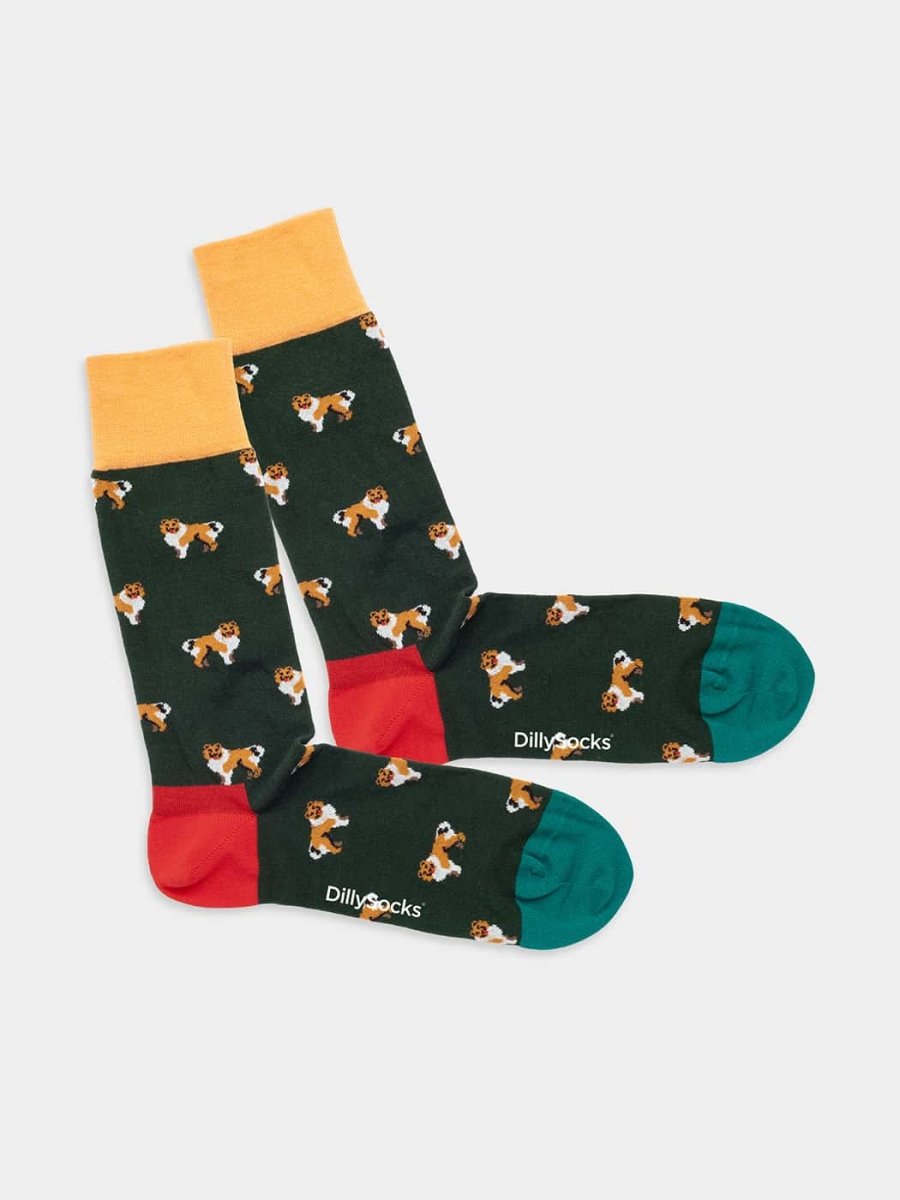 - Socken in Grün  mit Hund  Motiv/Muster von DillySocks