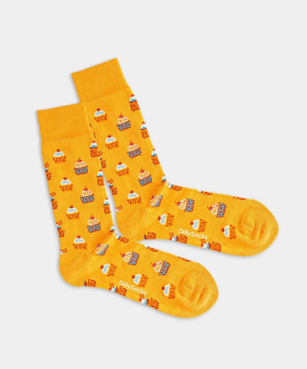 - Socken in Gelb mit Essen Motiv/Muster - Socken in Gelb mit Essen Motiv/Muster von DillySocks