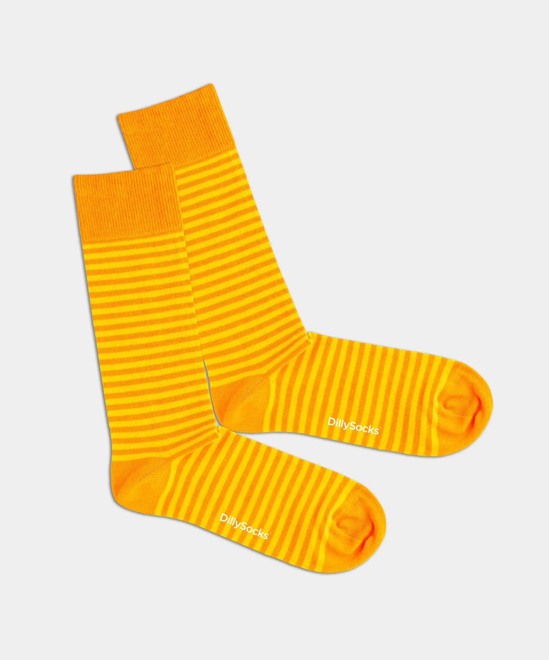 - Socken in Gelb Orange mit Streifen Motiv/Muster von DillySocks