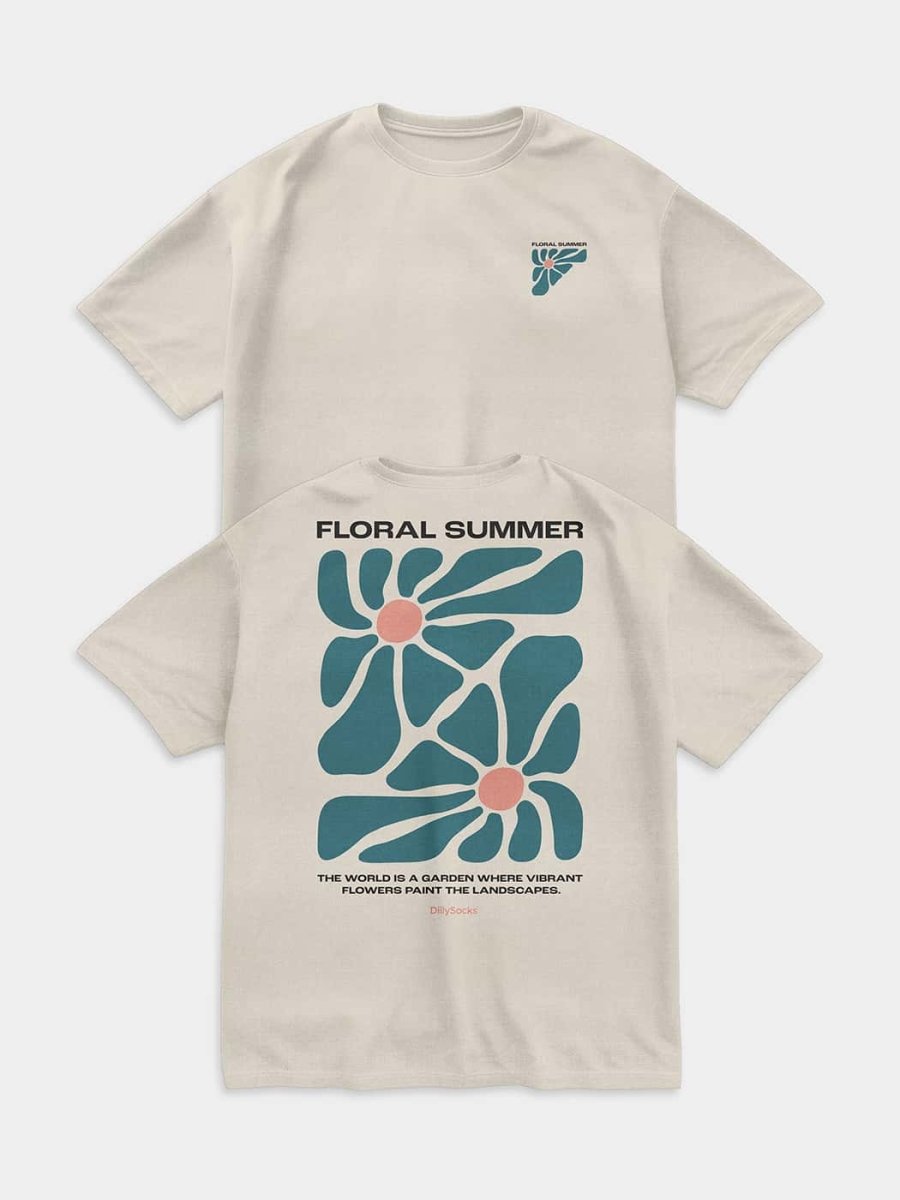 - T-Shirts in Beige mit Blumen Pflanze Blätter Motiv/Muster - T-Shirts in Beige mit Blumen Pflanze Blätter Motiv/Muster von DillySocks