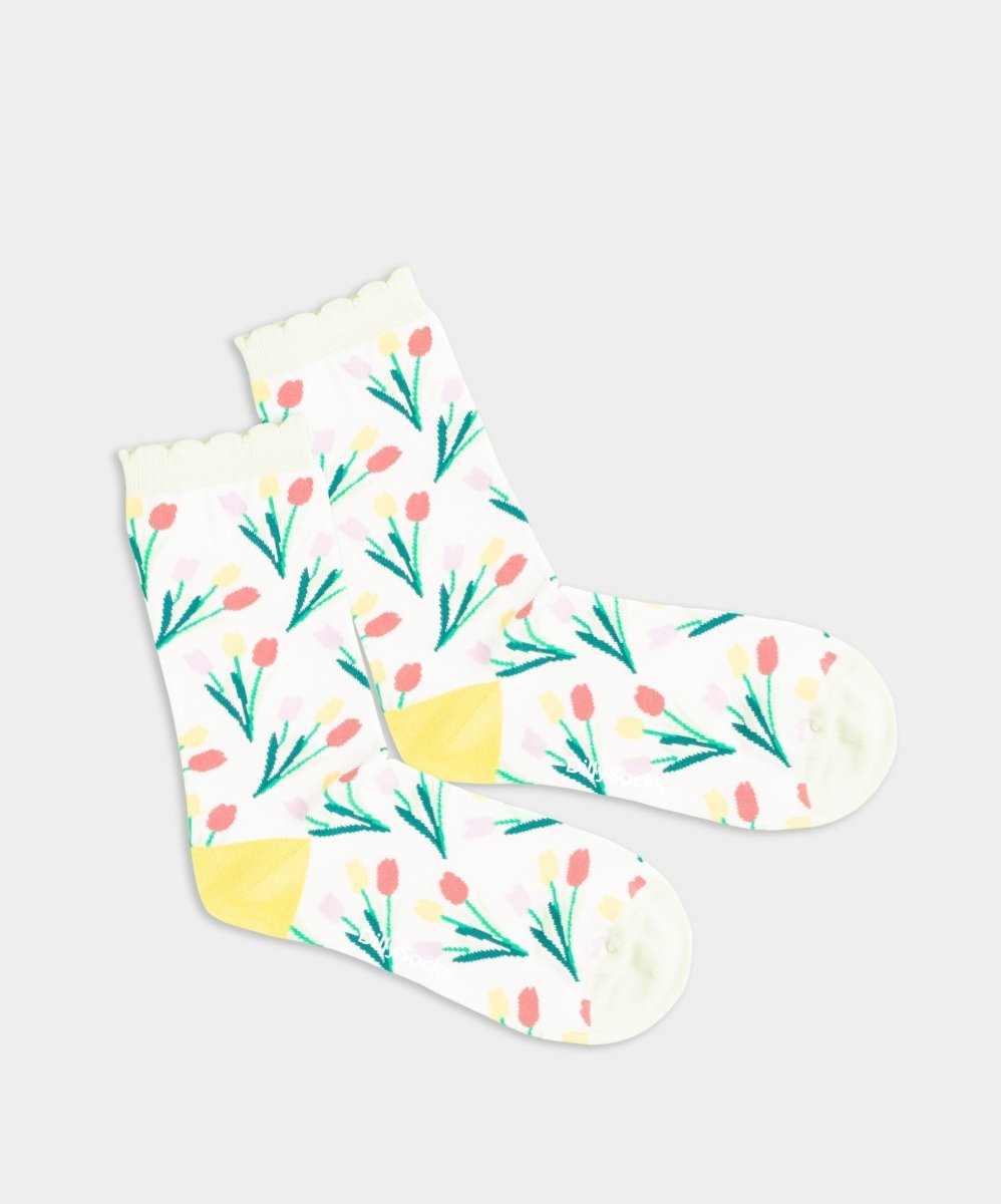 - Damensocken in Weiss mit Blumen Motiv/Muster - Damensocken in Weiss mit Blumen Motiv/Muster von DillySocks