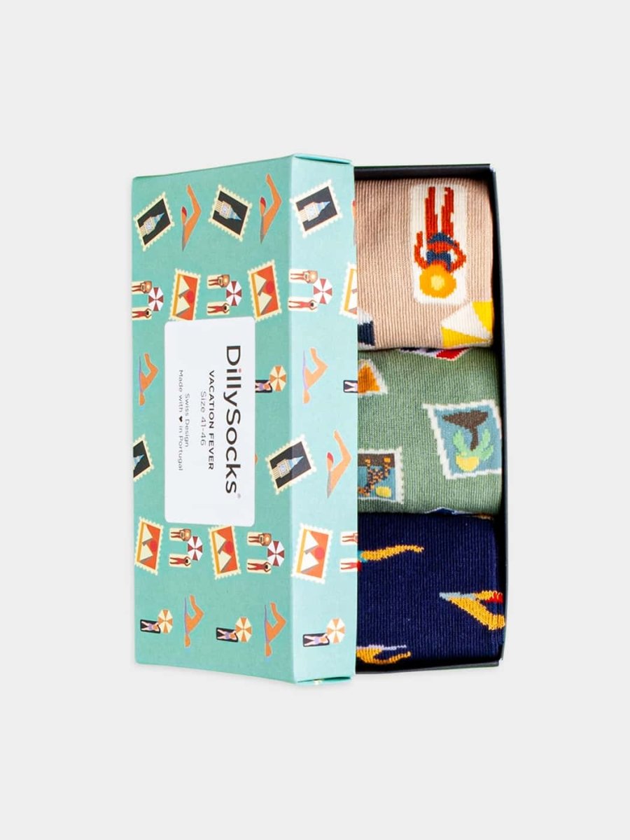 - Socken-Geschenkbox in Blau Türkis Beige mit Motiv/Muster - Socken-Geschenkbox in Blau Türkis Beige mit Motiv/Muster von DillySocks