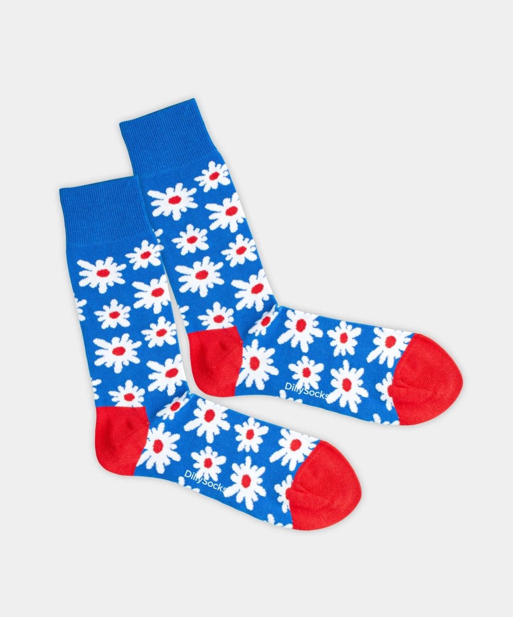 - Socken in Blau mit Blumen Motiv/Muster - Socken in Blau mit Blumen Motiv/Muster von DillySocks