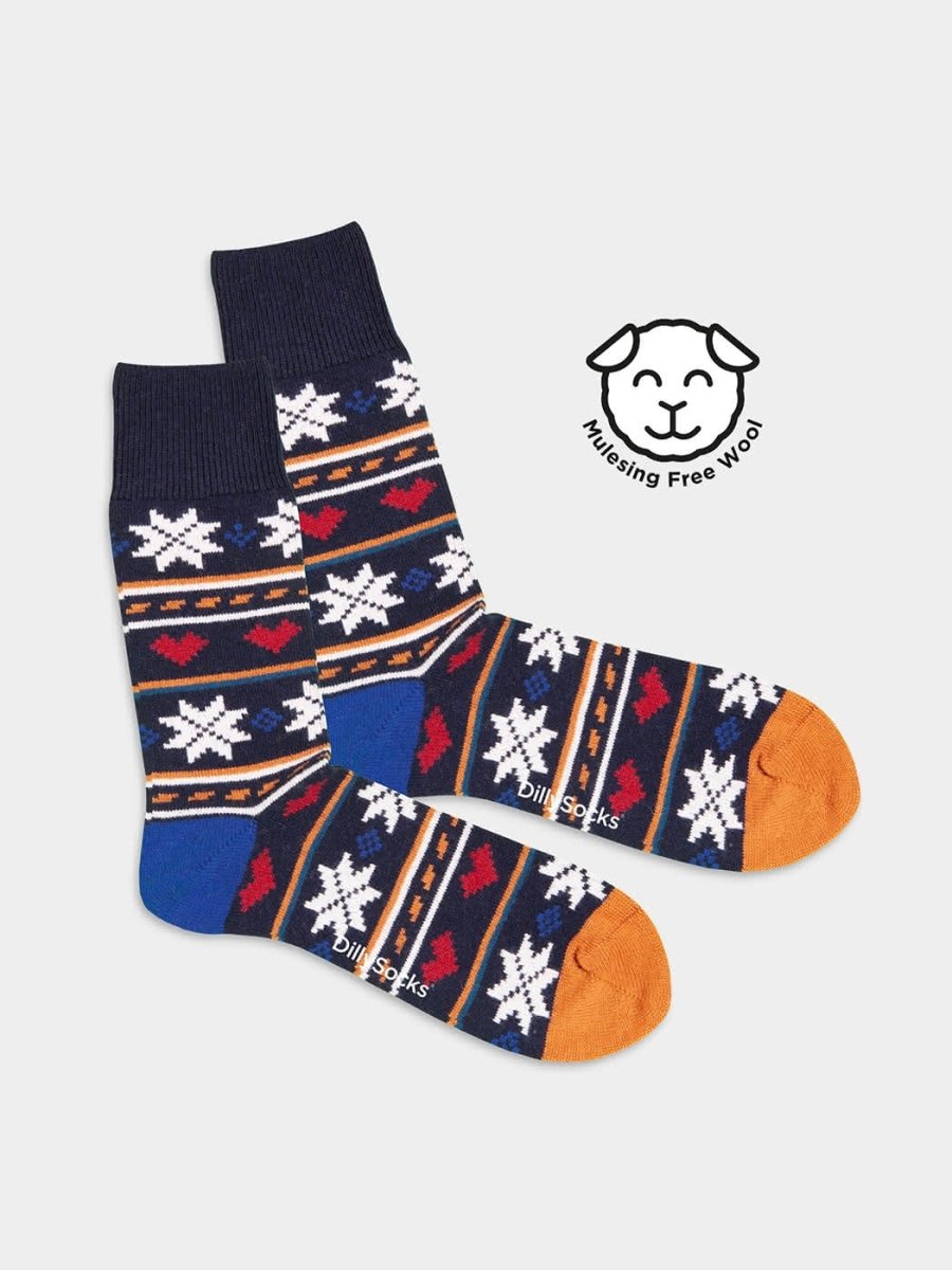 - Wollsocken in Blau mit Nordisch Motiv/Muster von DillySocks