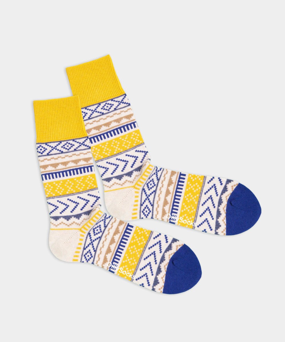 - Wollsocken in Weiss Gelb mit Nordisch Motiv/Muster von DillySocks