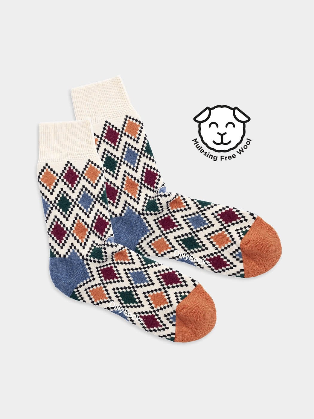 - Wollsocken in Weiss mit Karo Motiv/Muster von DillySocks