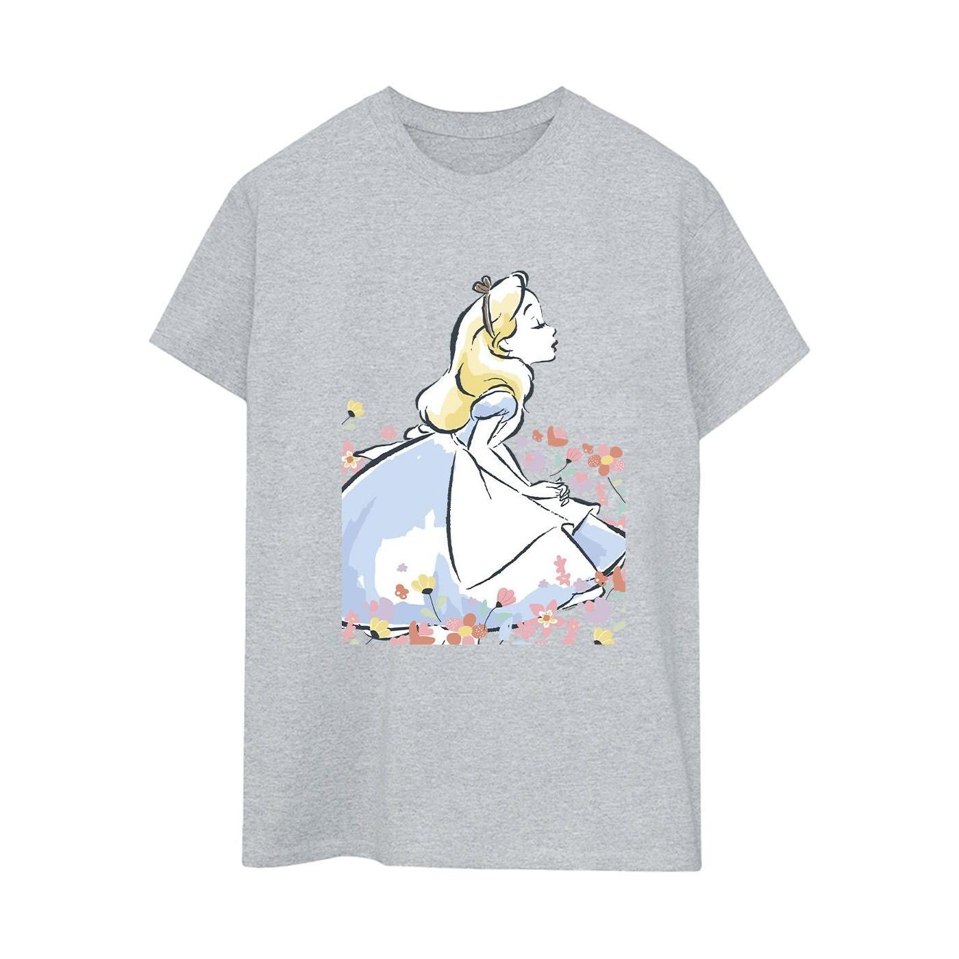 Alice In Wonderland Sketch Flowers Tshirt Damen Grau S von Disney