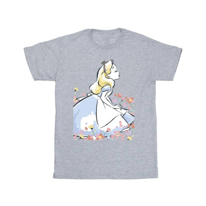 Alice In Wonderland Sketch Flowers Tshirt Herren Grau 3XL von Disney