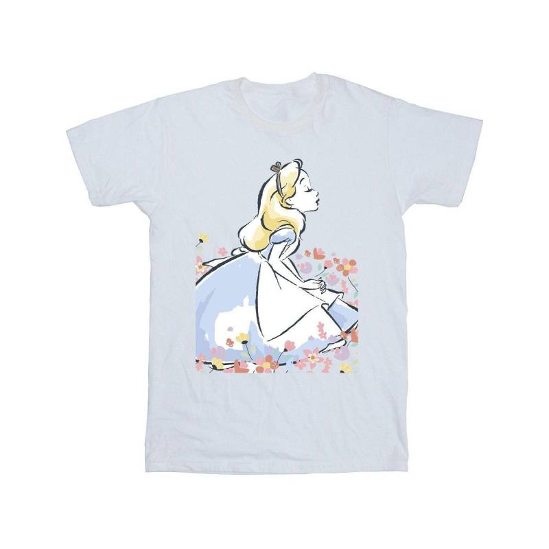 Alice In Wonderland Sketch Flowers Tshirt Herren Weiss S von Disney