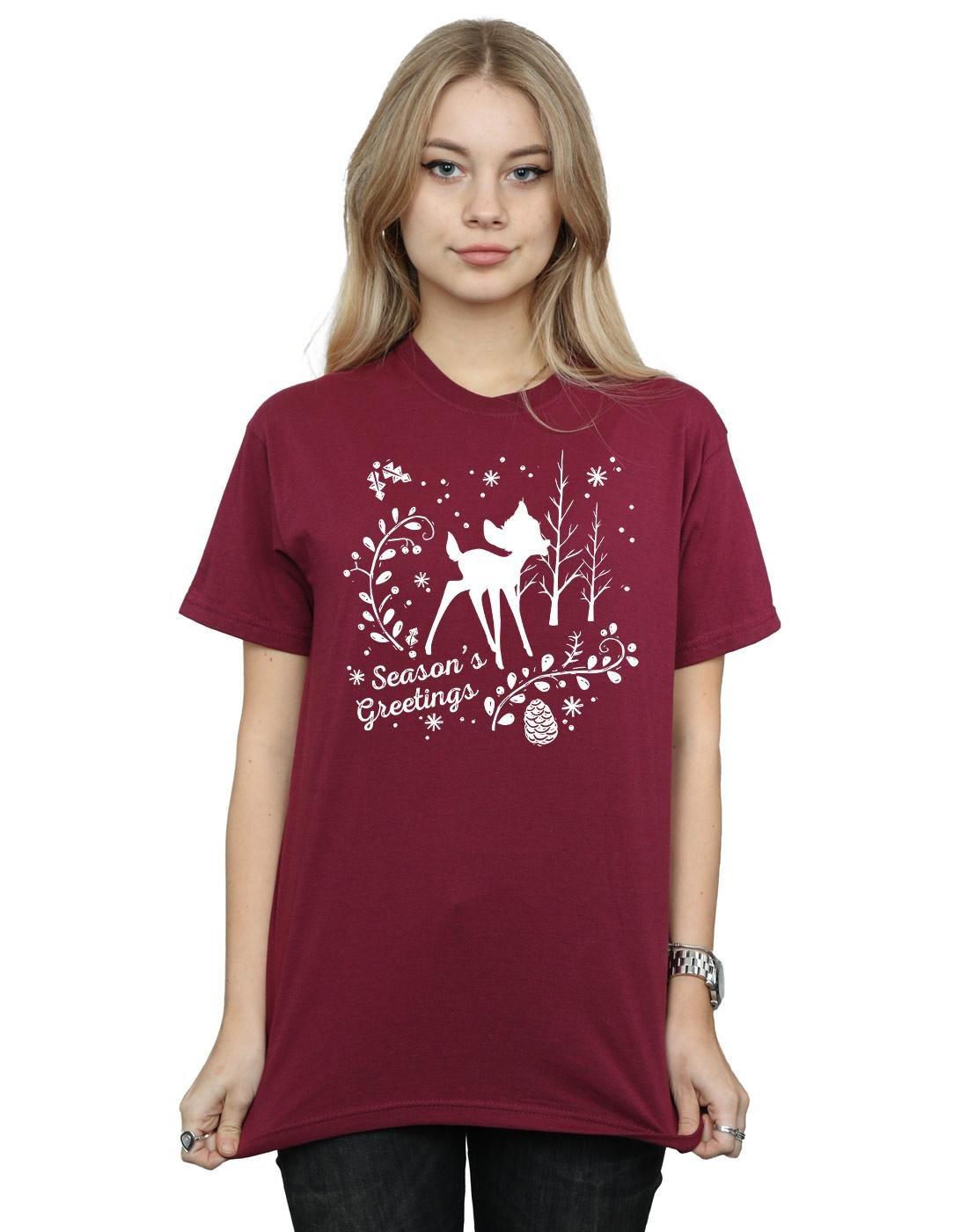 Bambi Christmas Greetings Tshirt Damen Weinrot XL von Disney