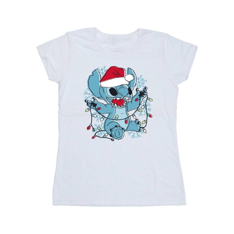 Lilo And Stitch Christmas Lights Sketch Tshirt Damen Weiss L von Disney