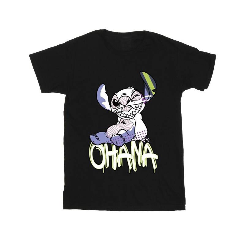 Lilo And Stitch Ohana Graffiti Tshirt Mädchen Schwarz 128 von Disney