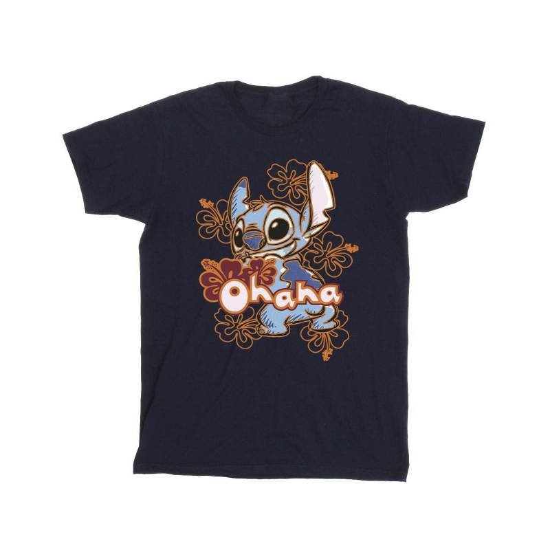 Lilo And Stitch Ohana Orange Hibiscus Tshirt Herren Marine 4XL von Disney
